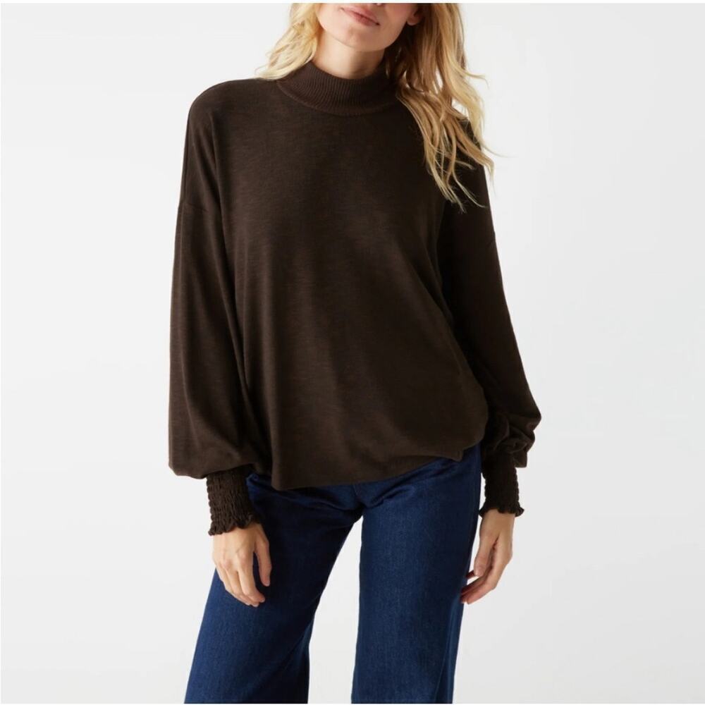 Michael Stars Lila Tahoe Brown Mock Neck Long Sleeve Top  Size L NWT